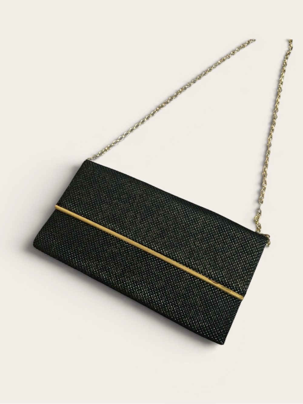Vintage Black Beaded Clutch Evening Bag Gold Chain Formal Cocktail Purse USA